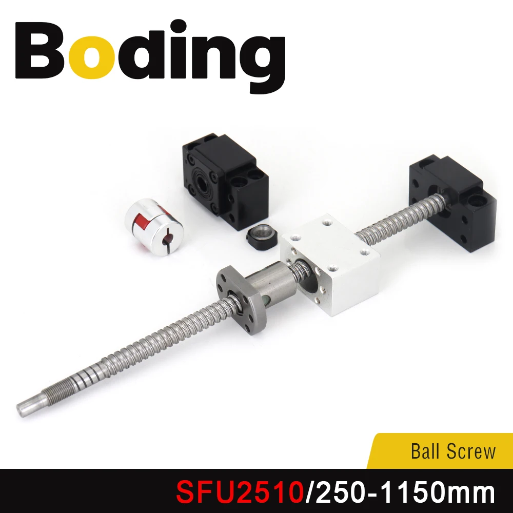 

SFU2510 Ballscrew Set Ball Screw 200mm-1150mm SFU2510 RM2510 Ball Nut DSG25H BK BF20 End Machined Nut Holder Coupling For Cnc