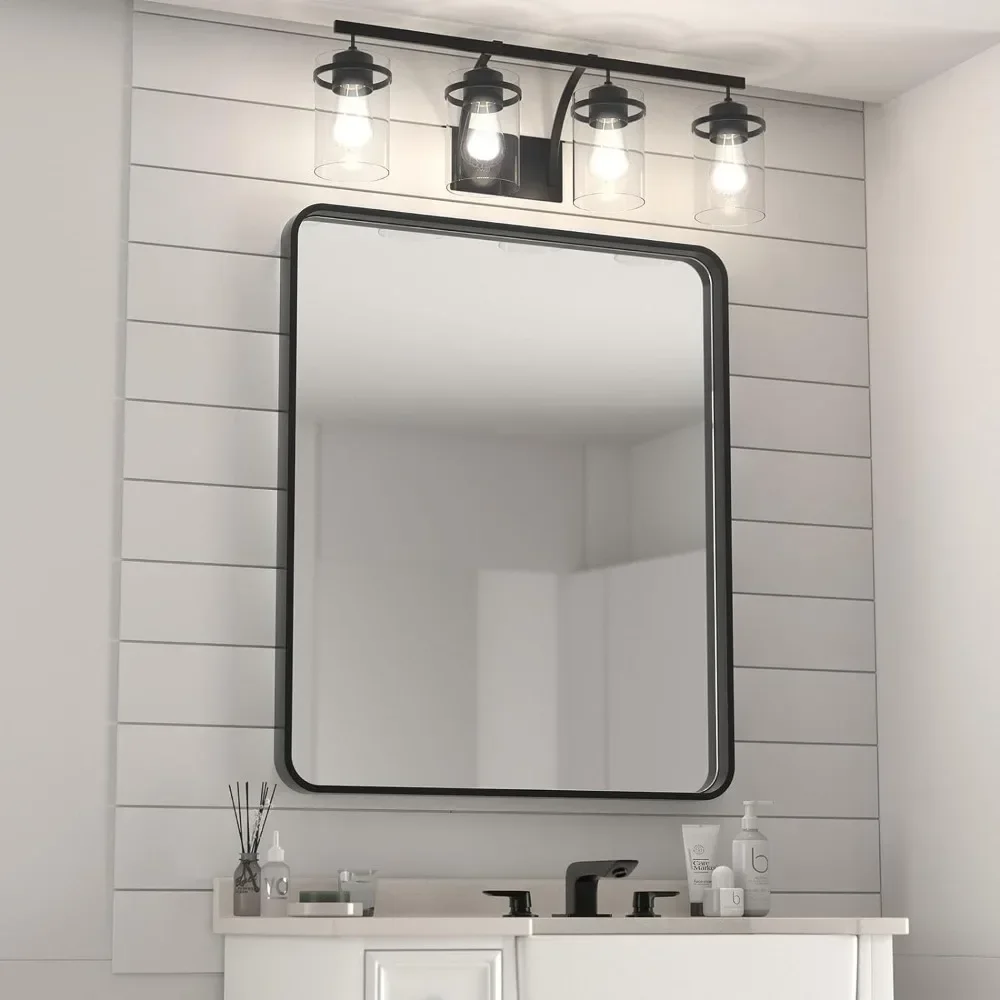 

30x36 Inch Black Frame Mirror, Bathroom Vanity Mirror, Black Framed Rounded Rectangle Mirror for Wall, Anti-Rust Vanity Mirror