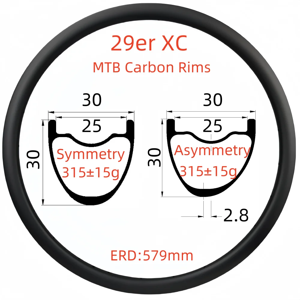 29er Carbon Rims 30mm Depth 30mm Wide Super Light XC MTB Carbon Rims UD Hookless/Tubeless Carbon Rims