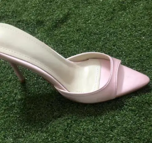 حار الوردي البرتقالي الأحمر البيج الحرير خط واحد أشار المفتوحة تو رقيقة الكعوب النعال المرأة مثير عالية الكعب الصنادل النادي الليلي الشريحة