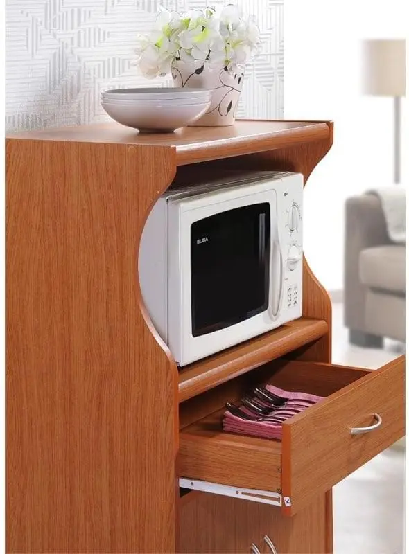 Carrito de cocina para microondas, color cereza