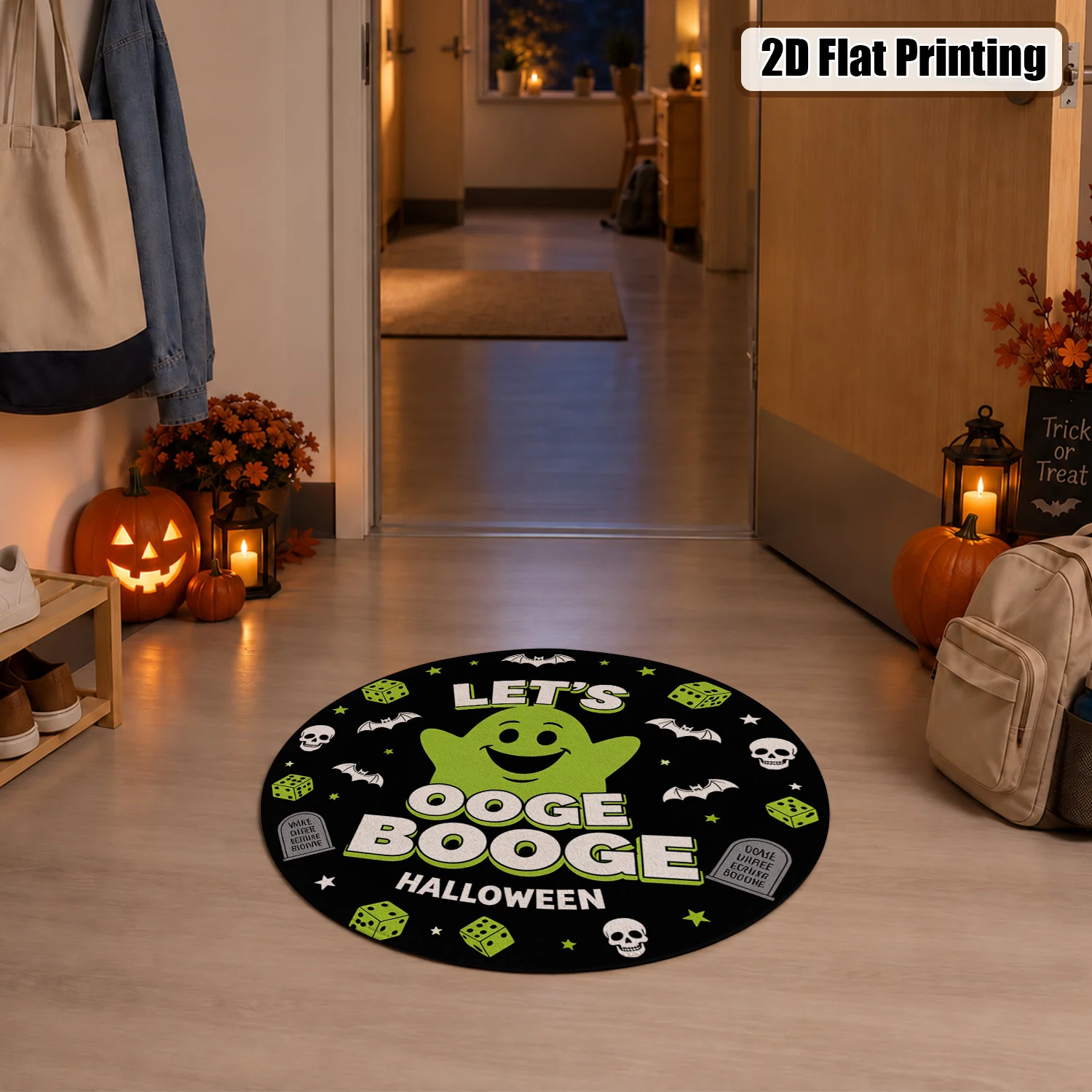 Halloween Themed Round Rug with 