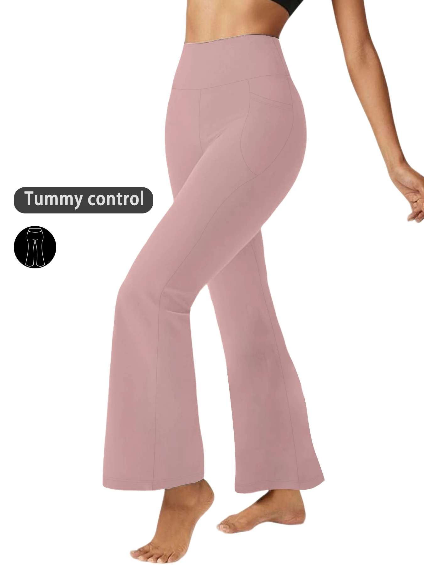 

Женские супермягкие расклешенные брюки с карманами, высокой талией, эффектом коррекции живота, непрозрачные, для тренировок, йоги, бега, дома и повседневной носки