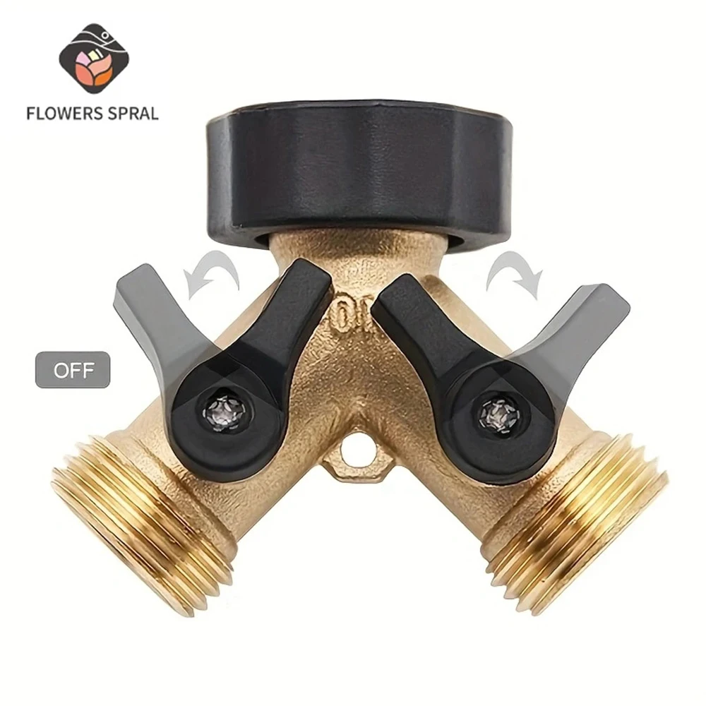 FLOWERS SPRAL﻿ Y-Type Pure Copper Hose Splitter Double Way Joint One Split Two Faucet Diverter Garden Accessories Internal ﻿
