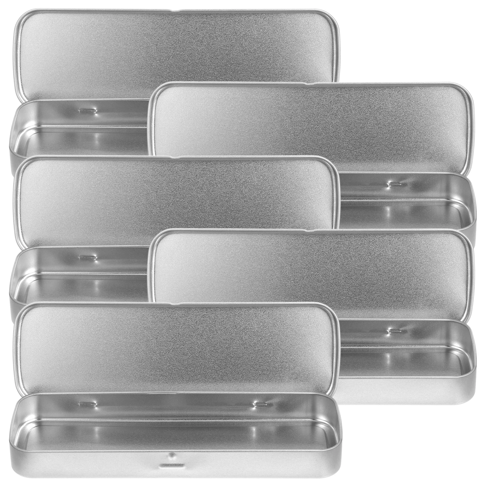 5Pcs Pencil Box Iron Tinplate Rectangular Metal Case Single-Layer School Pen Holder Stationery Silver Metal Pen Case