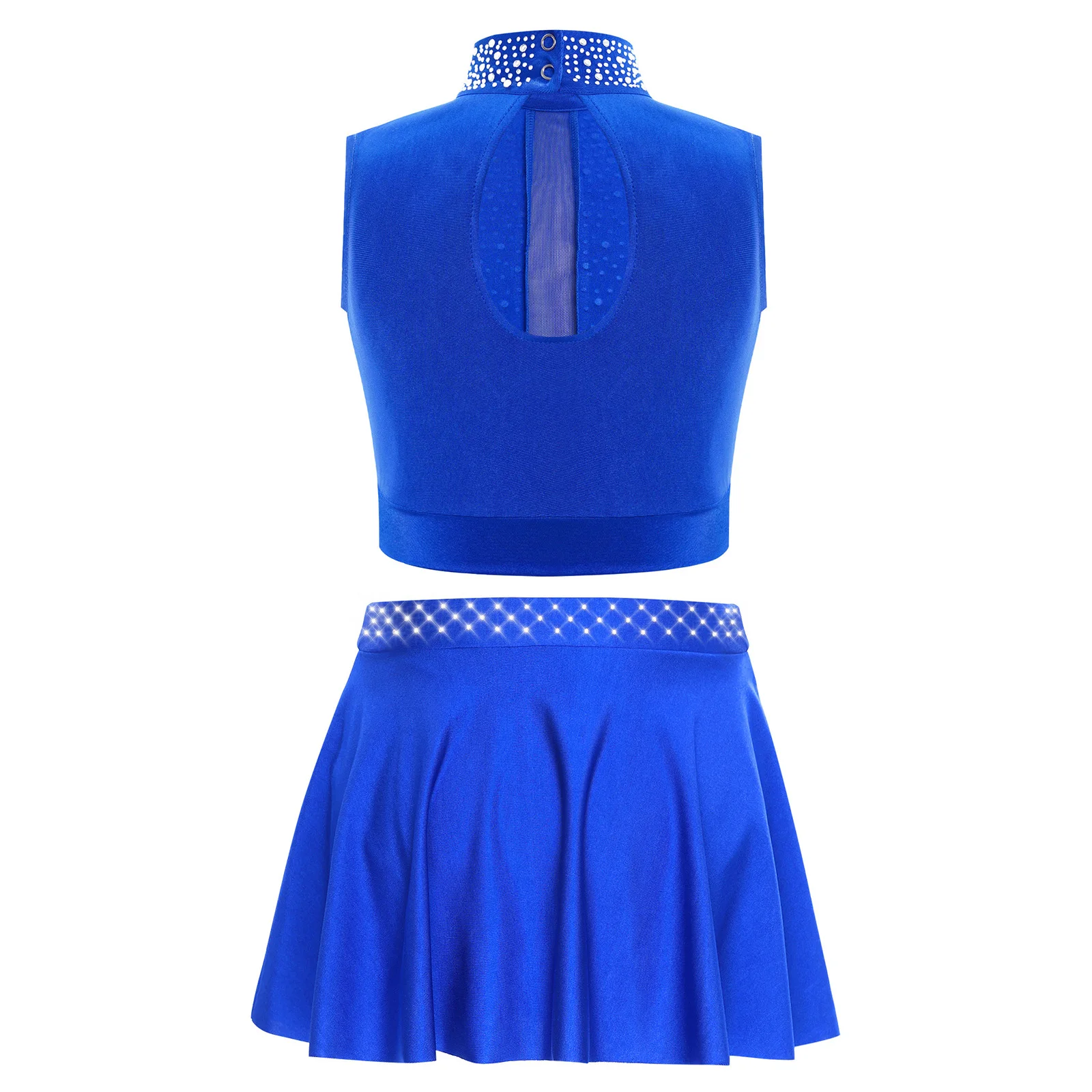 Kids Girls Modern Lyrical Dance Outfit Shiny Rhinestones Crop Top+Skirt for Latin Ballet Gymnastics Dance Performance Costume