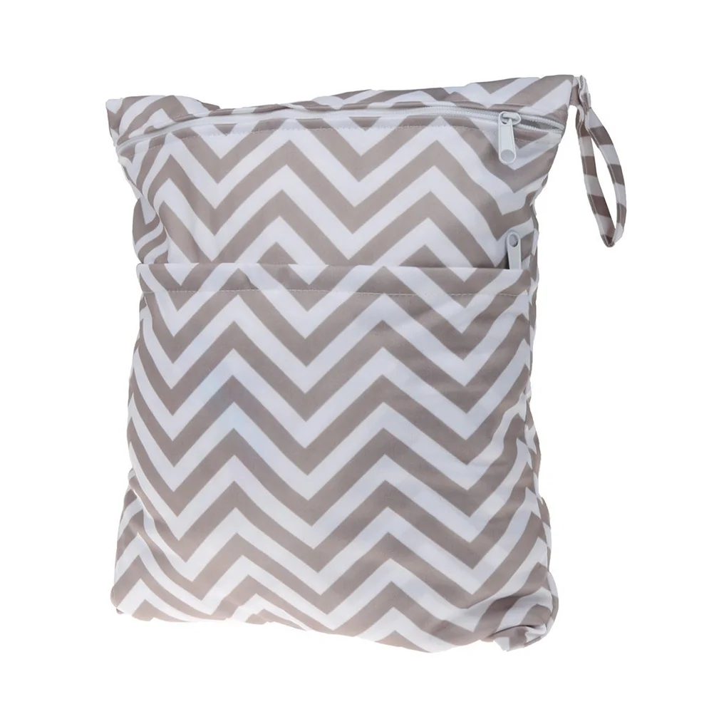Borsa per pannolini per neonati Borsa impermeabile riutilizzabile per pannolini per bambini asciutti e bagnati con doppia cerniera Arcobaleno (Grigio ondulato)