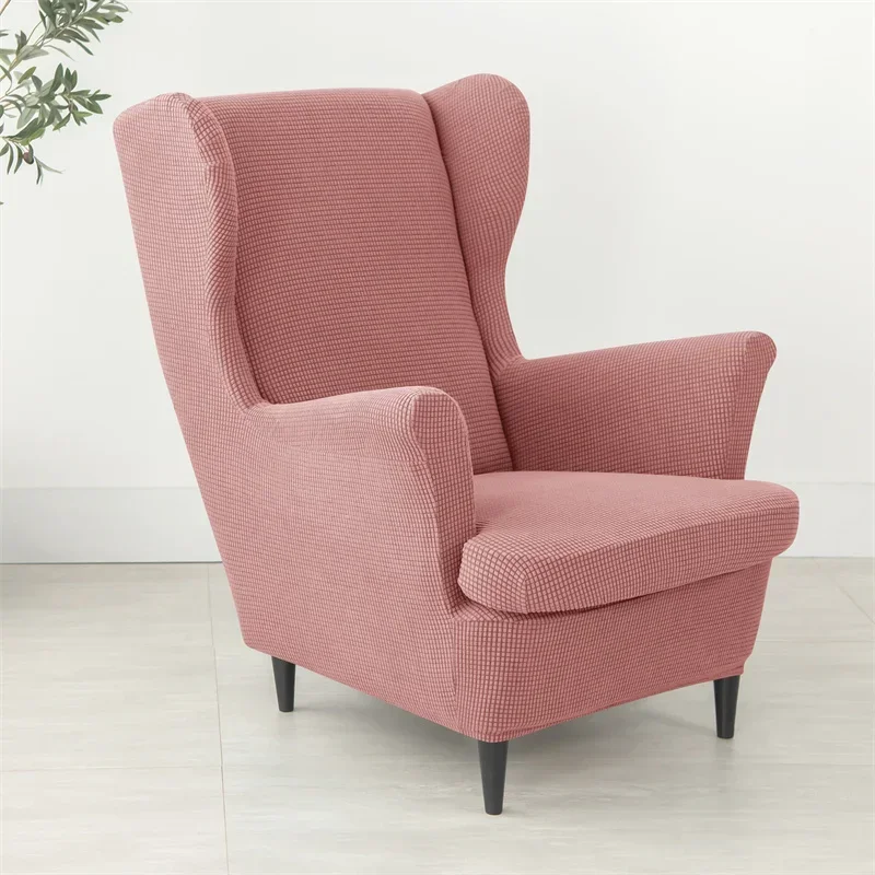 Polar Fleece Wing Chair Cover Stretch Wingback Sofa Covers Elastic Spandex Armchair Cover with Cushion Cover Furniture Protector