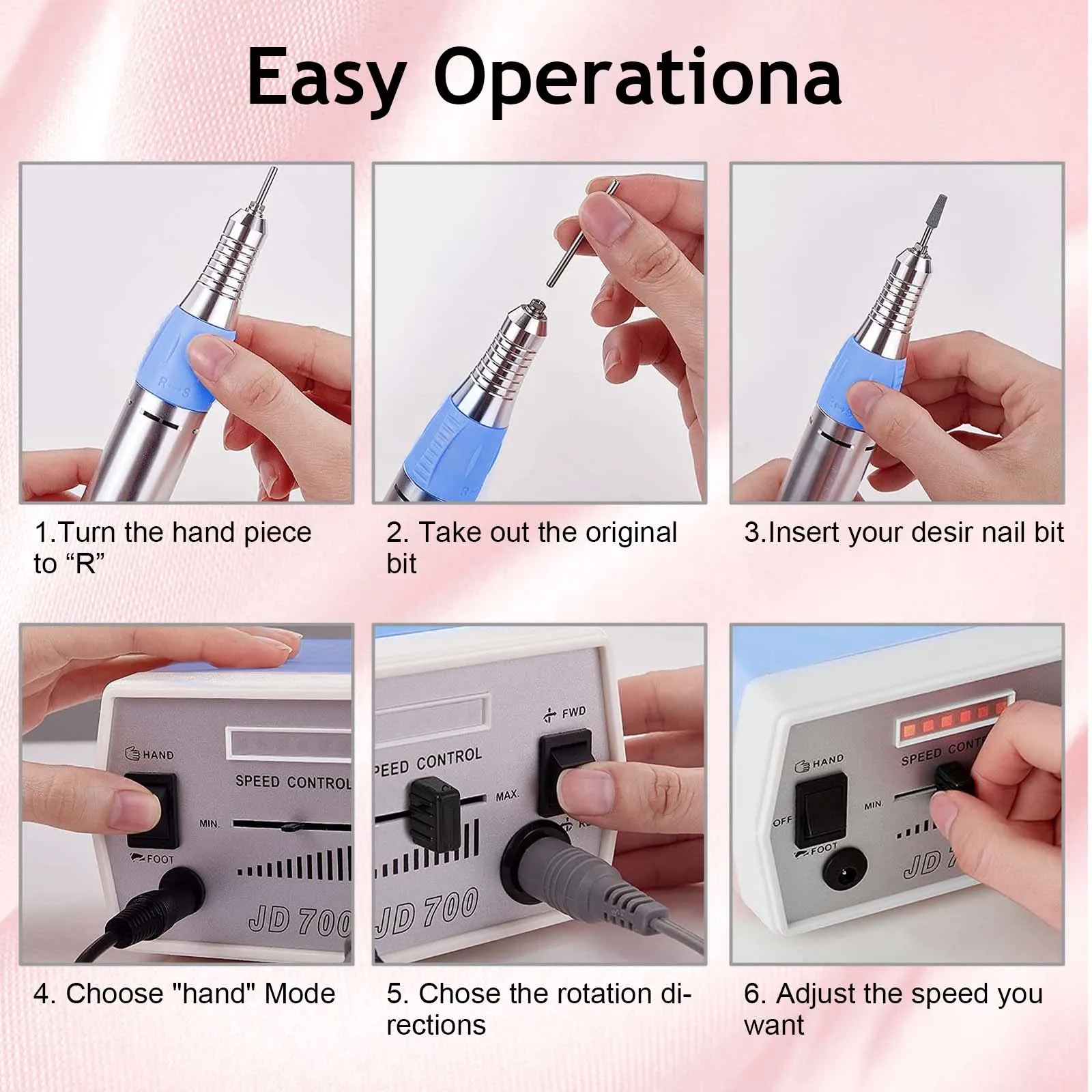 Nail Drill Electric Nail File, Jewelry Grinder, JD700 Nail Drills for Acrylic Nails Professional 30000RPM Manicure Tools Acrylic