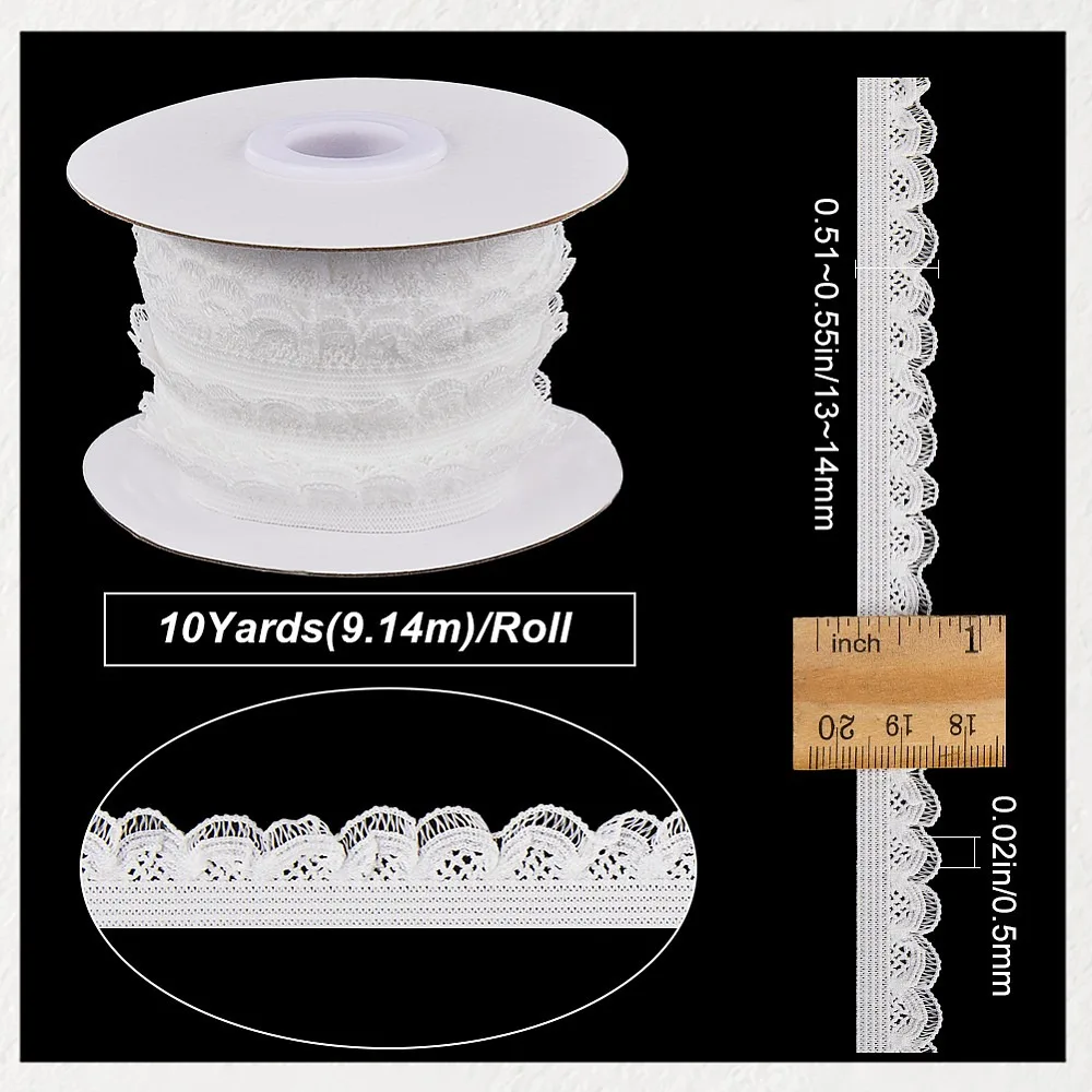 10 Yards Polyester Elastic Lace Trim Single Edged Flower Trimming for Clothes Sewing White 1/2 inch(12mm)