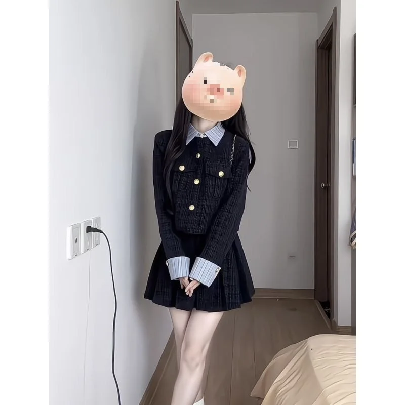 

Tweed Jacket Distressed Womens Spring Airy Mid-Long Collegiate Checkered Plaid Varsity Border Letterman Preppy Campus Life