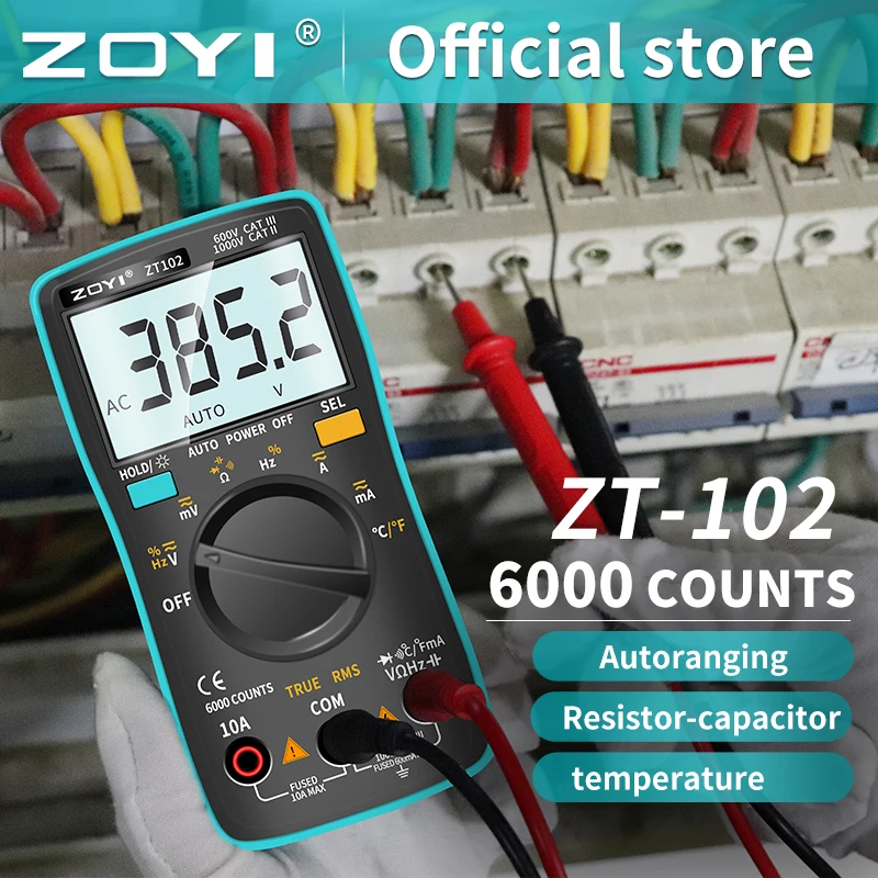 Cyfrowy multimetr ZOYI 6000 wysokiej precyzji True RMS automatyczny amperomierz woltomierz temperatura kondensatora NCV Ohm Hz Tester