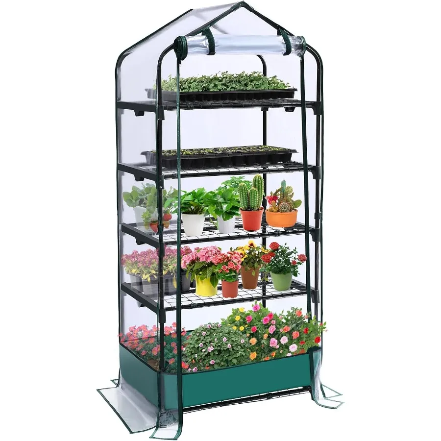 

5 Tier Mini Greenhouse for Indoor Outdoor Portable Green House with Durable PVC Cover and Shelves for Seedling Heavy Duty Green