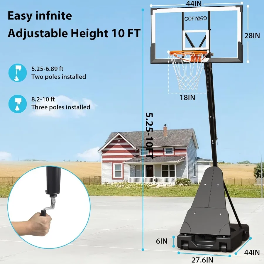 طوق كرة السلة في الهواء الطلق مع لوحة خلفية مقاومة للكسر مقاس 44/54 بوصة للممر السكني أو ساحة ارتفاع قابل للتعديل من 5.25 إلى