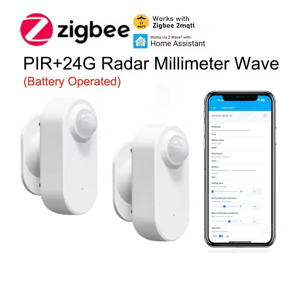

Zigbee 3.0 Датчик присутствия человека 24G MmWave Радар + PIR, обнаружение яркости Используйте аккумулятор Поддержка Zigbee2mqtt Домашний помощник