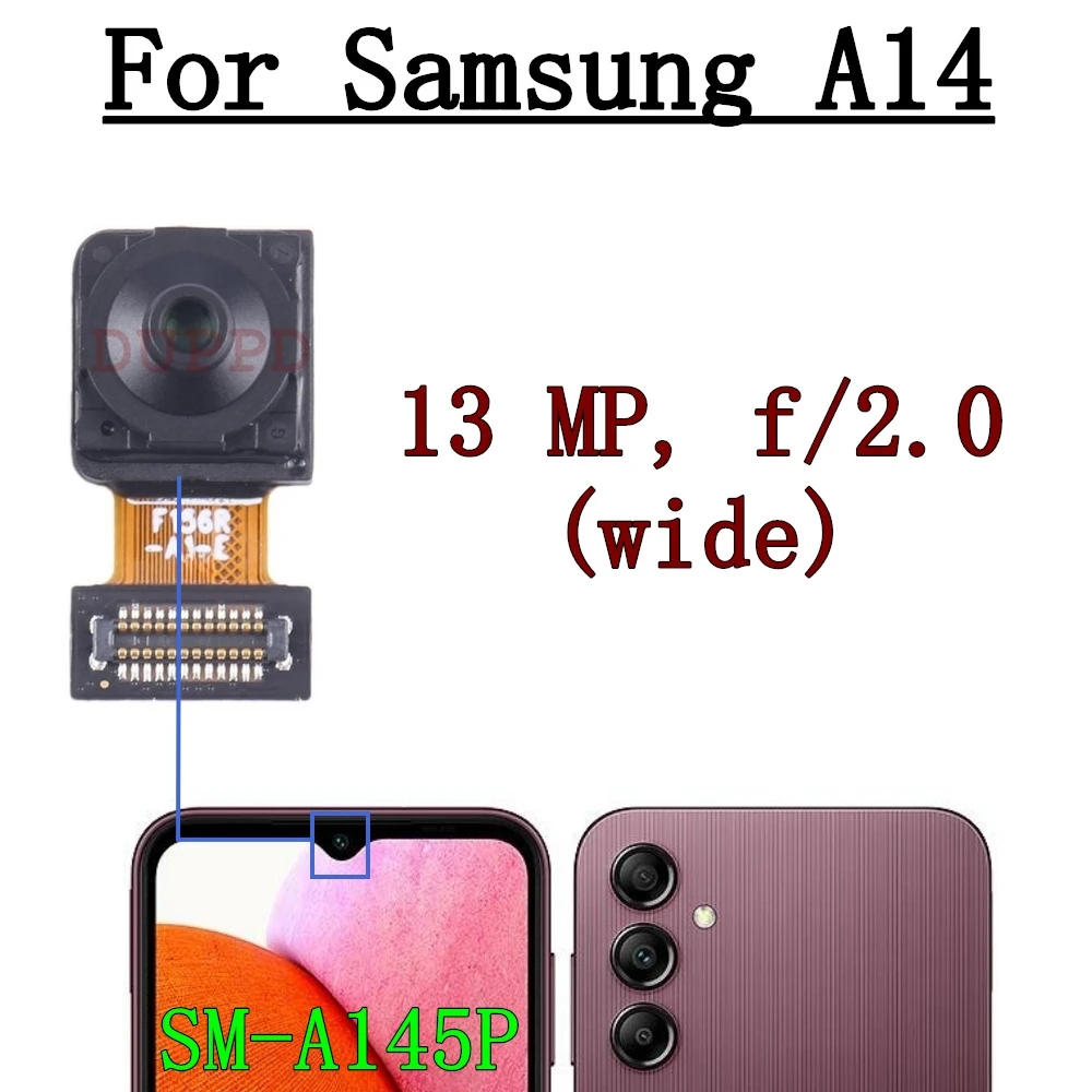 Front Rear Camera For Samsung Galaxy A14 4G SM-A145P Wide Macro Main Back Camera Module Backside View Replacement Spare Parts