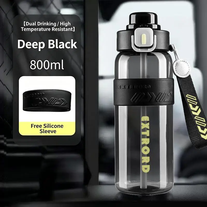 Sports Water Bottle High Temp Resistant Leakproof with Straw 800/1100ml for School Students Outdoor Camping Hiking