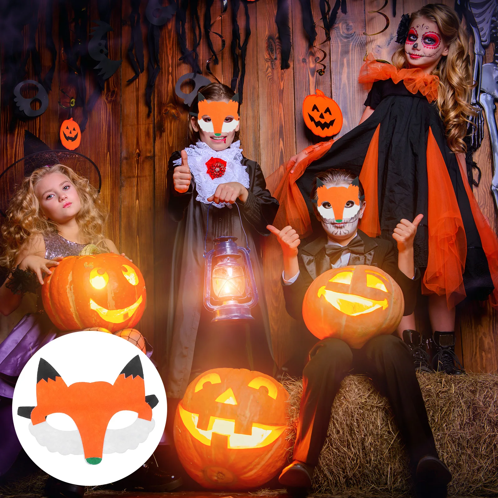 Masque de renard en tissu Non tissé, 3 pièces, masques durables pour fête d'halloween, Cosplay sur le thème des animaux, décoration de dessin animé pour enfants