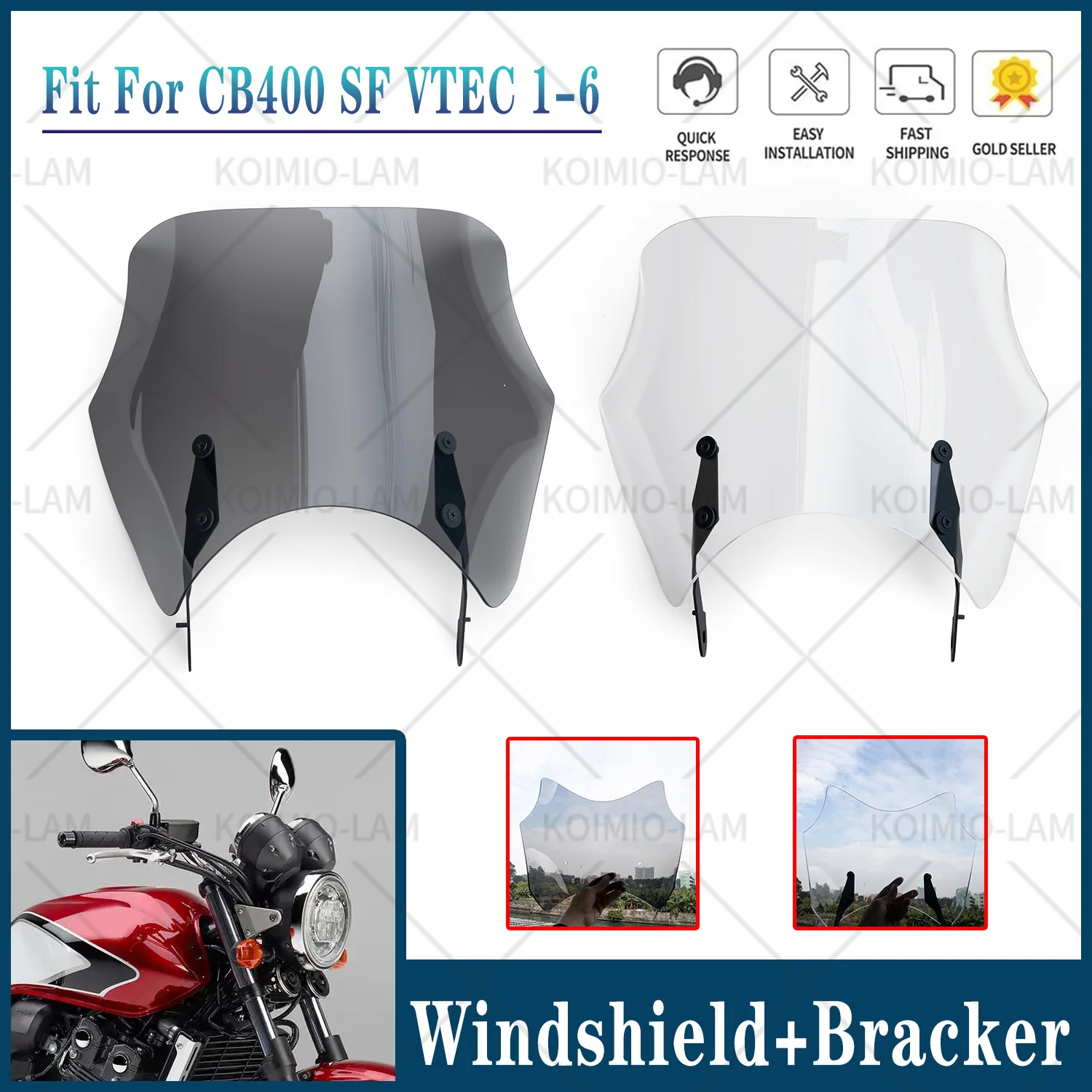 Fit For HONDA CB400SF 1999 - 2024 VTEC 1 2 3 4 5 6 Motorcycle Windscreen Windshield CB400 CB 400 SF