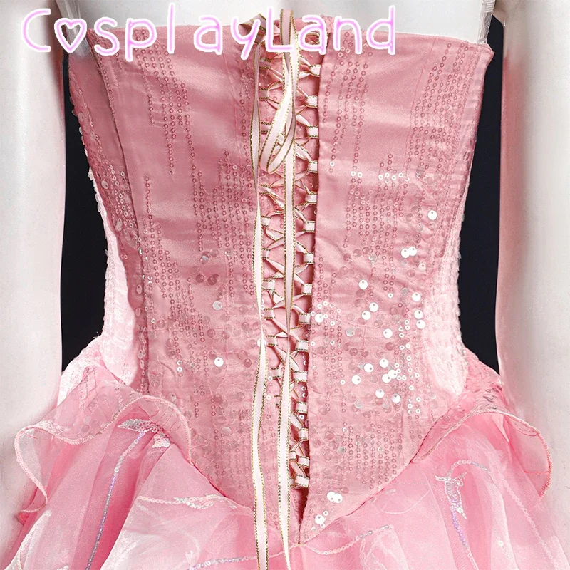 Witch Pink Glinda Dress Cosplay Costume Beautiful Women Outfit Christmas New Year Fancy Wedding Dress Gown Crown Custom Size