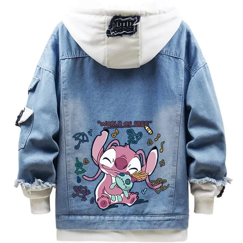 Stitch Couple Jacket Spring Autumn Cartoon Angel Hoodie Co-Branded Men\'s and Women\'s Fashion Thin Hooded Cardigan Denim Sweater