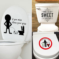 M28 Warning Slogan Toilet Stickers Cartoon Child Urination Toilet Lid WC Door Sticker Removable Decor Paper Household