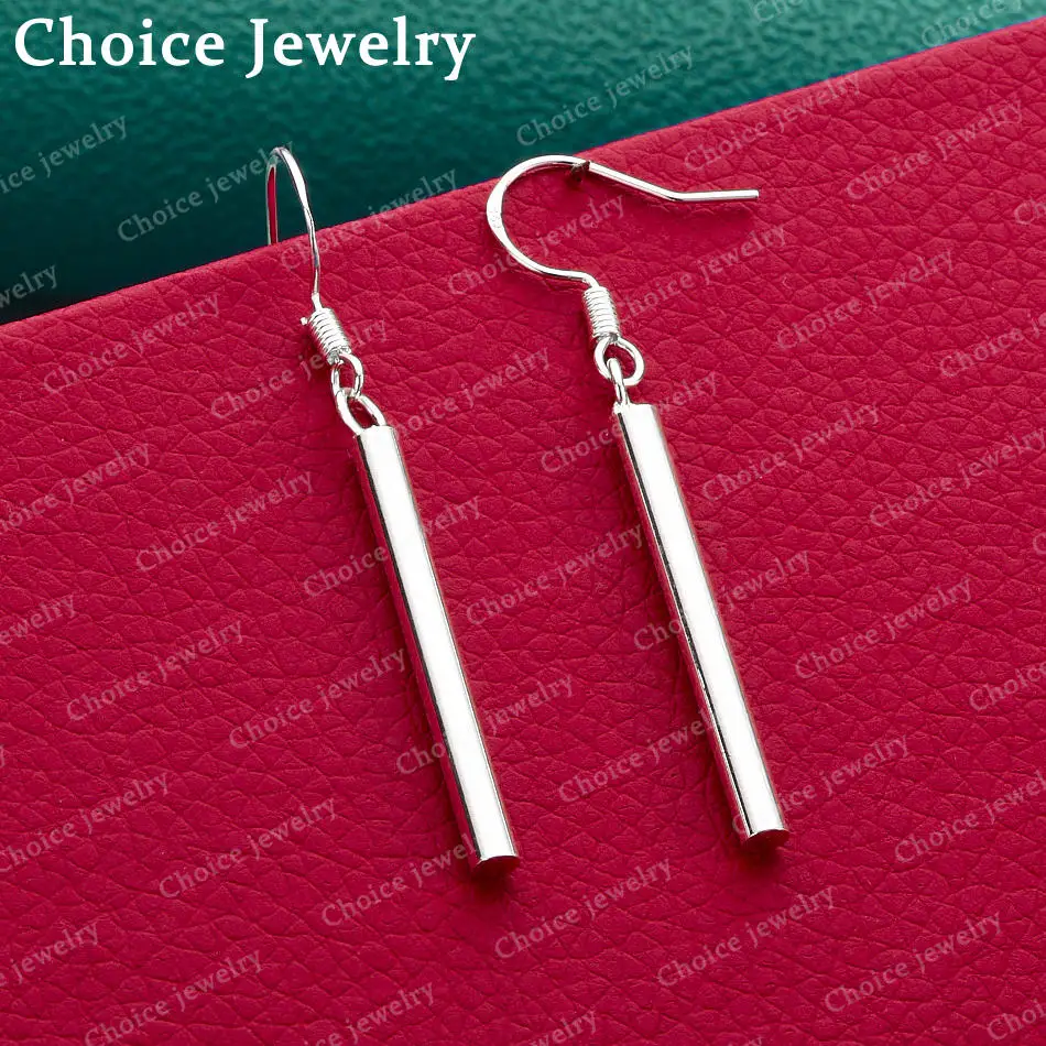 925 Sterling Silber Glatte Lange Säulen-Ohrhänger für Damen, Modische Ohrringe für Hochzeit und Partys, Schmuck-Accessoires