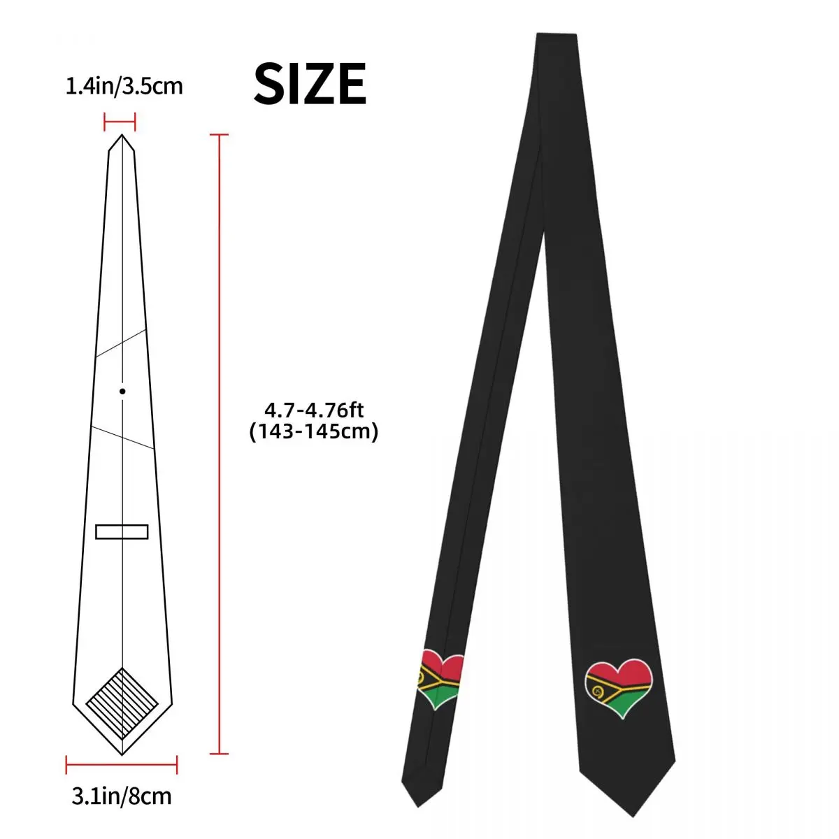 Vanuatu Flag Heart Necktie for Men Silk Polyester 8 cm Neck Ties Party Suits Tie Classic Gravatas