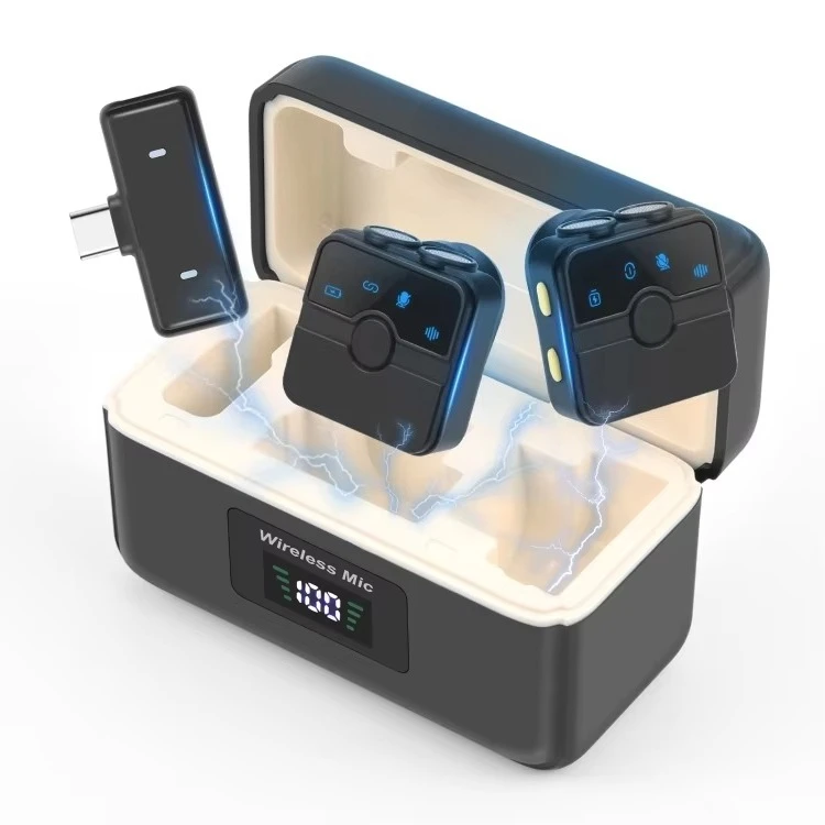 

Lavalier Wireless Microphone with Charging Case Box, Type-C RX Receiver and 2 TX Microphones