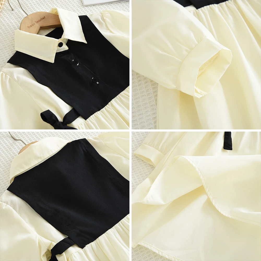 Bär Führer Schmetterling Knoten Farbe Blockiert Mädchen Kleider Herbst Neue Lange Ärmeln Revers Prinzessin Kleid Koreanische Version Kinder Kleidung – Detail 12