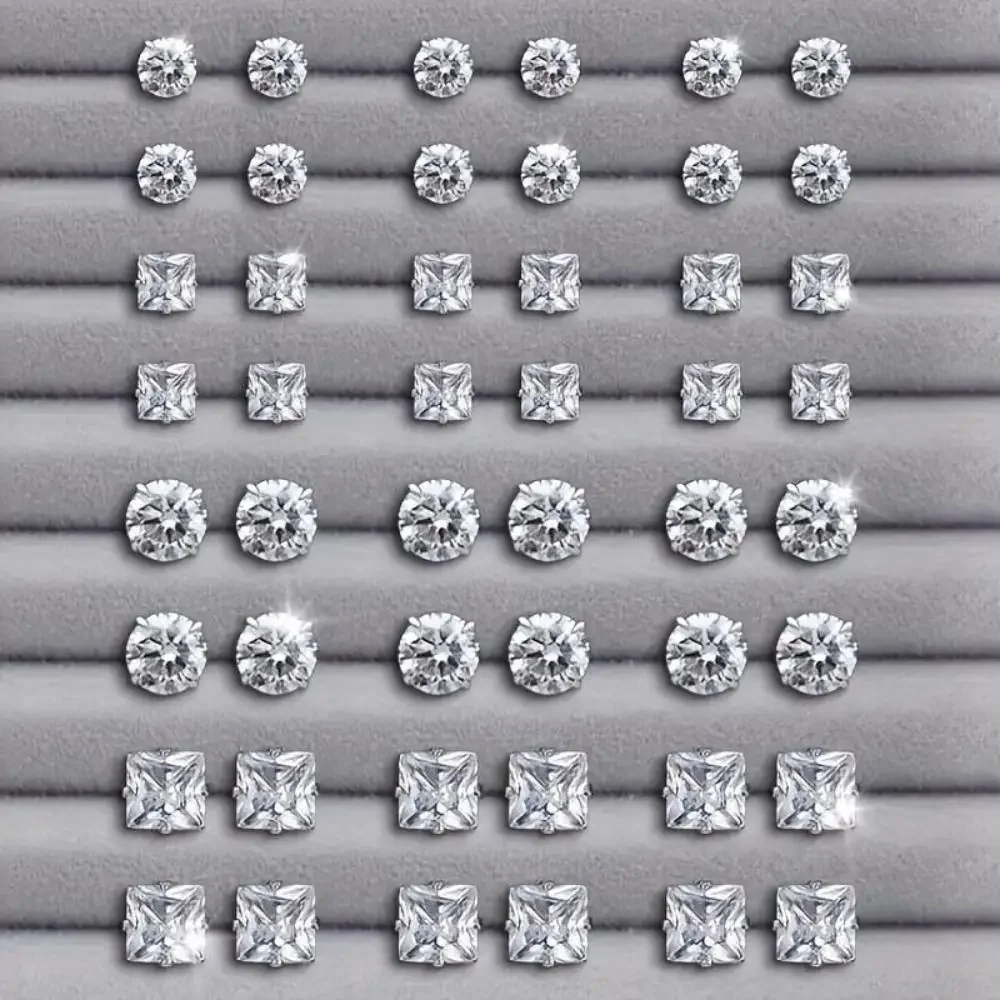 طقم من الحلقان 48 قطعة رائعة لامعة مستديرة مربعة الزركون مطعمة حفل زفاف خطوبة هدايا المناسبات مجوهرات