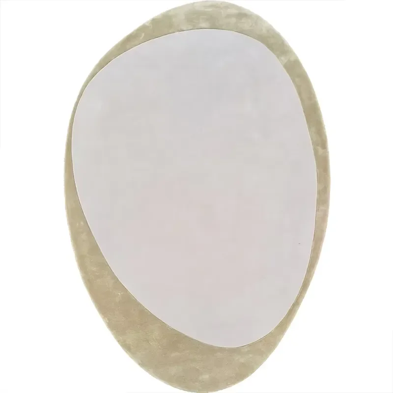 for Trendy Designer Wool Silk Irregular Oval Rug Minimalist Light Colored Non Slip Hand Tufted Machine Made Eco Friendly