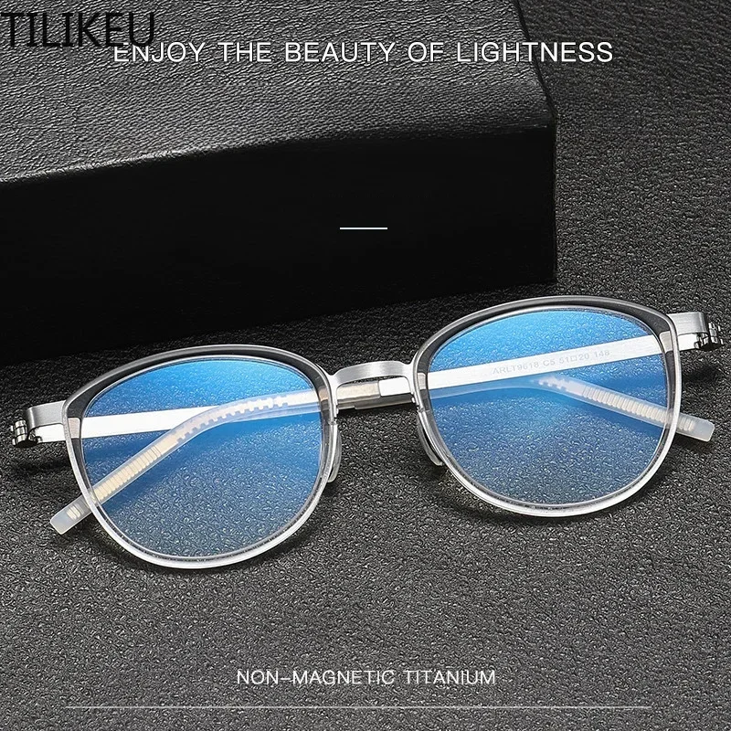 Pure Titanium Eyeglass Frame with Pure Titanium Matching Plate Can Be Matched with Myopia Anti Blue Light Classic Retro Design