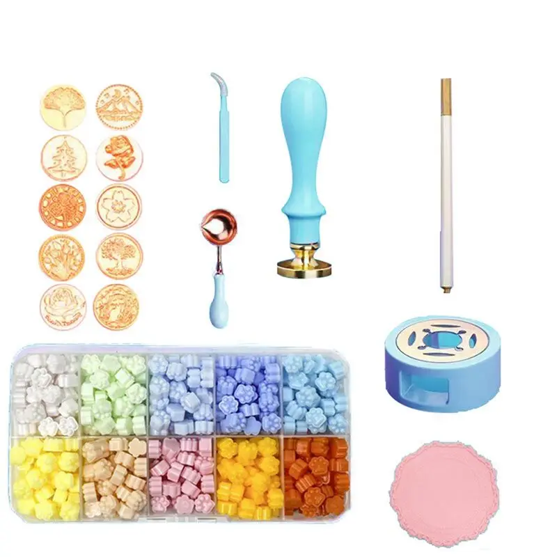 DT38 Wax Seal Stamp Kit 17Pcs, Heater, Coloring Pen, Perfect Decoration for Wedding Invitations for Gift and Craft, Blue