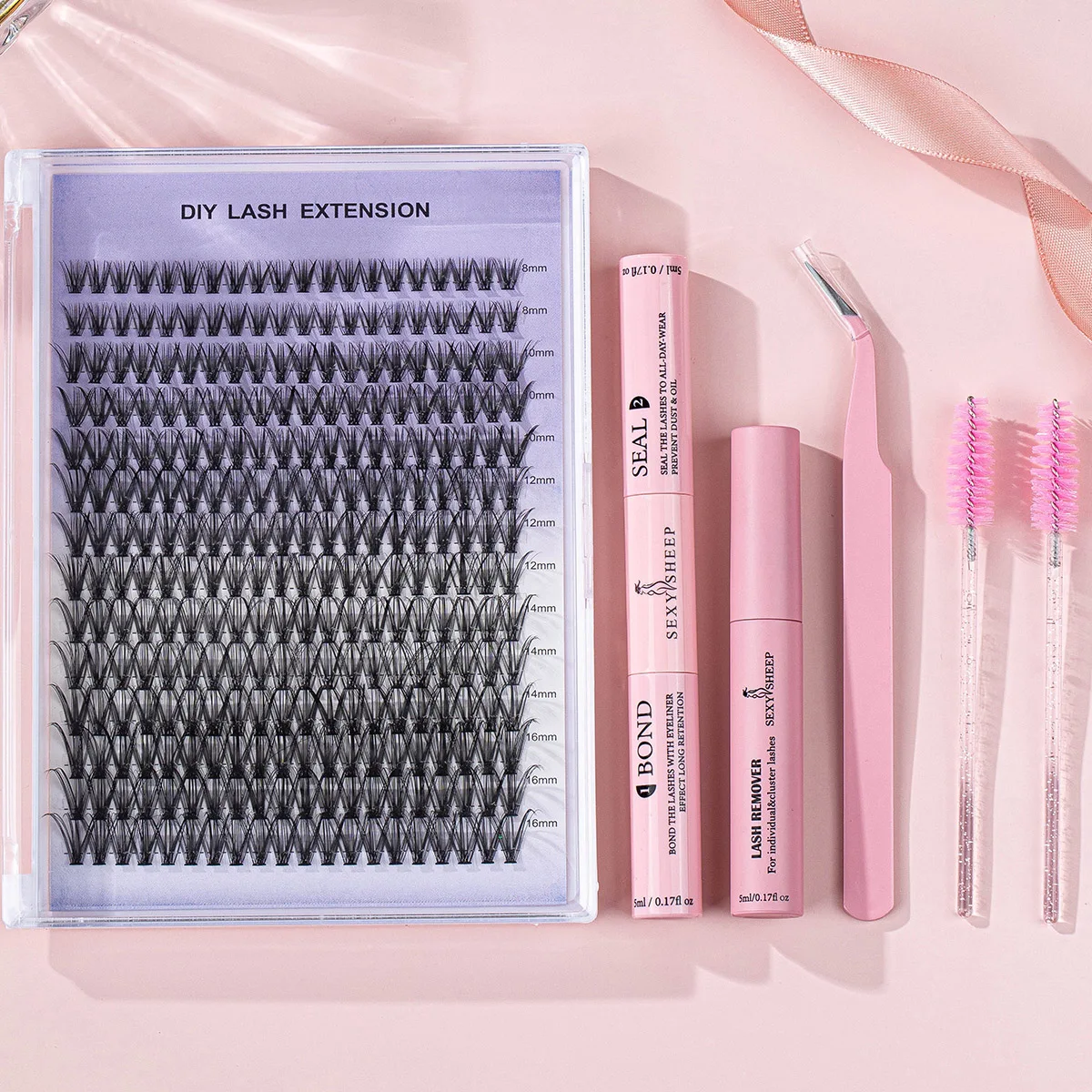 Zestaw do przedłużania rzęs metodą klastrową 30D DIY, klej do rzęs, szczypczyki do rzęs, płyn do usuwania kleju, pędzel.
