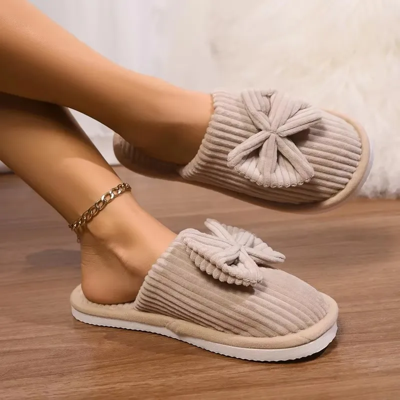 

Fashion Women's Bow Slippers Fall/Winter Indoor Bedroom Floor Lightweight and Comfortable&Soft Warm Slippers for Home