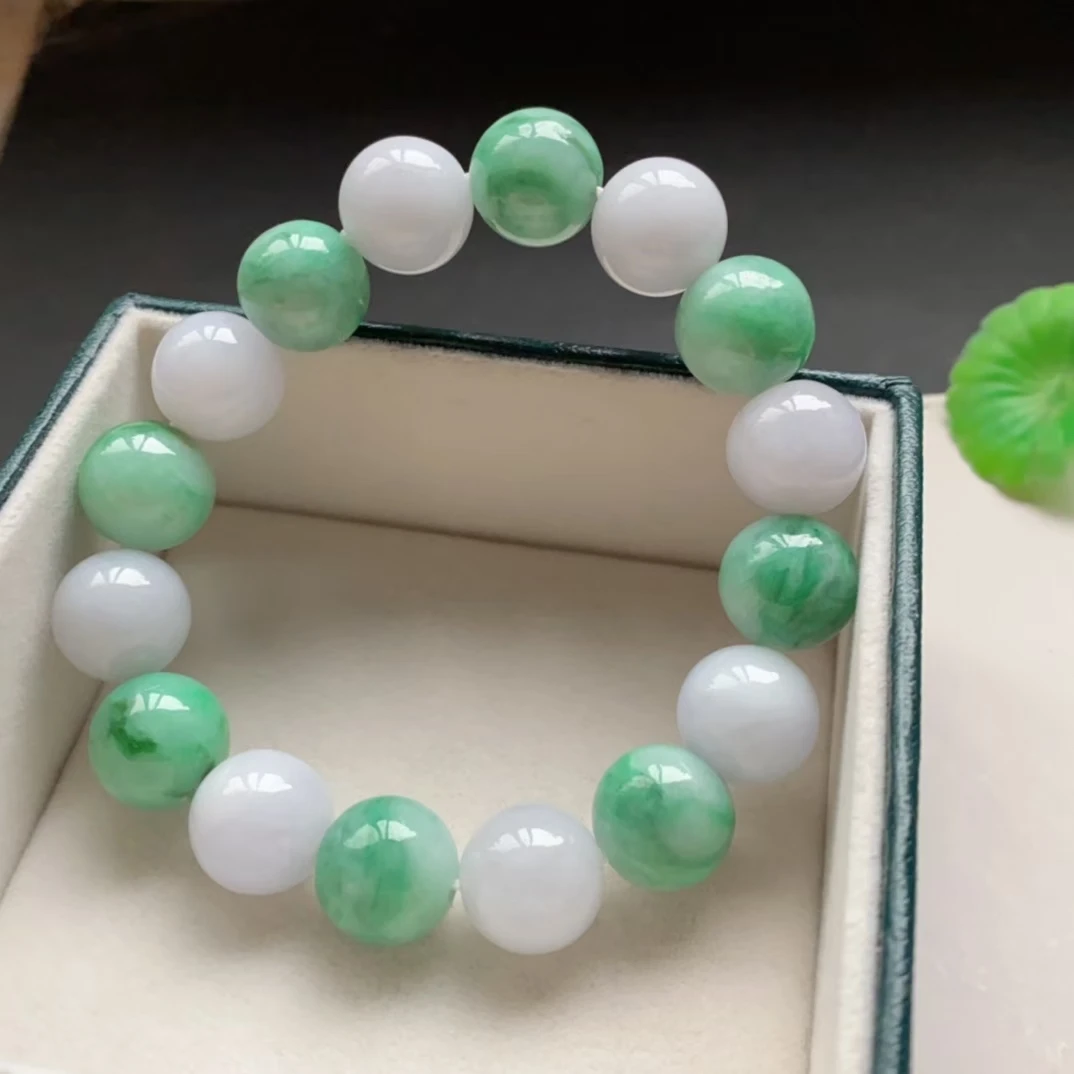 Natural Green Jade A Round Beads Bracelet Pendant 13.5mm Women Natural Gemstone Rare Jade A Crystal AAAAAA