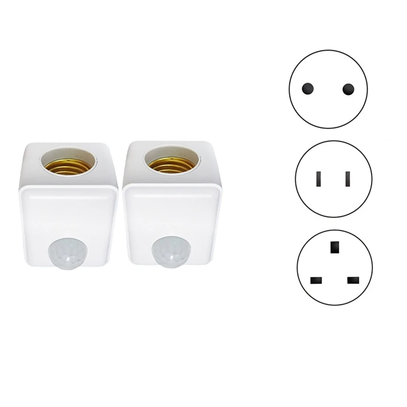 2Pcs Motion Sensor Light Socket E27 Motion Detector Lamp Holder Socket Automatic Human Infrared Sensor Lamp Holder  EU Plug