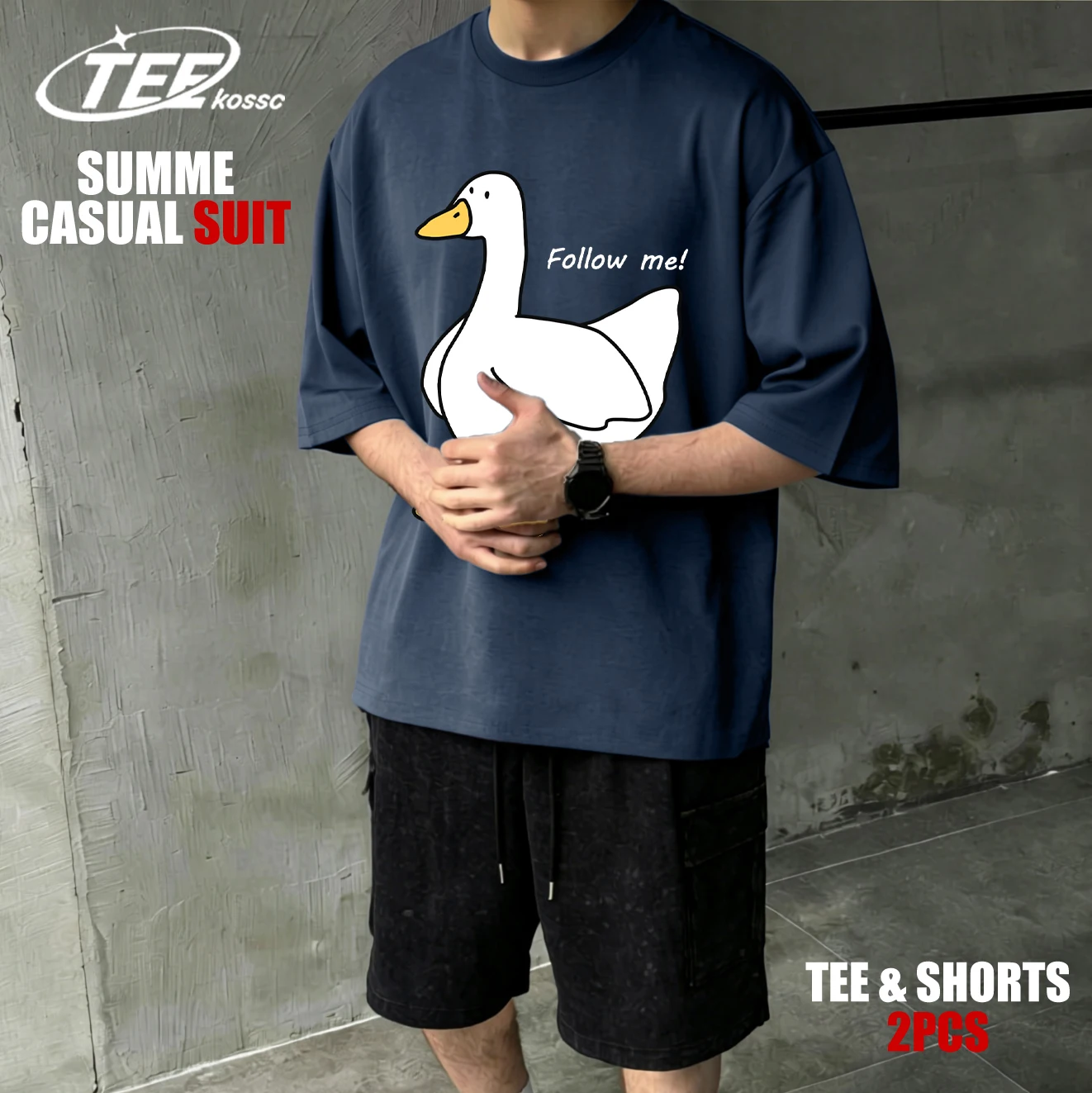 

Футболка Follow The Goose Design, мужская летняя модная футболка, цветные шорты большого размера, костюм унисекс, хлопковая универсальная спортивная одежда