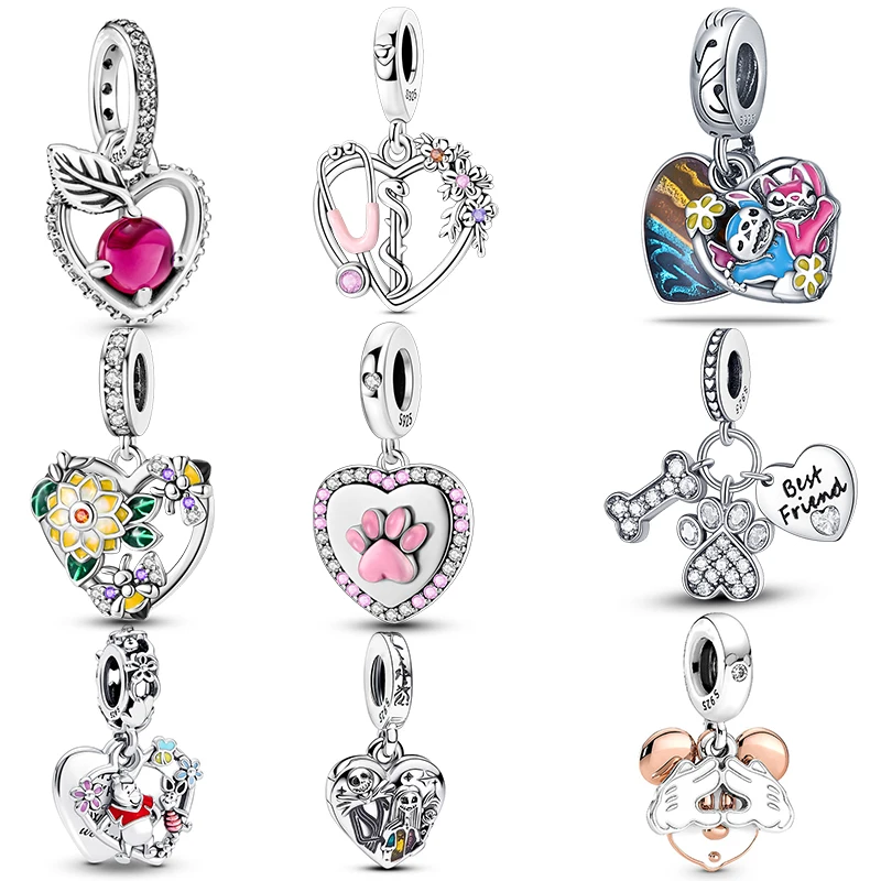 

925 Silver Heart Disney Pendant Suitable Bracelets Bracelets And Necklaces For Women Luxury DIY Jewelry, Exquisite Holiday Gifts