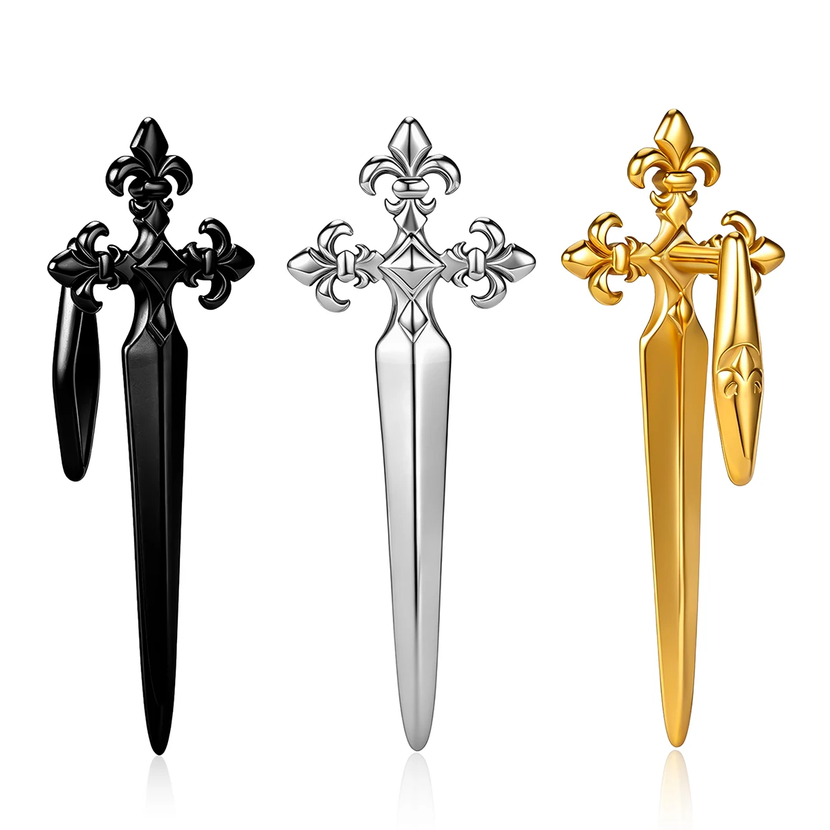 Vankula 2pcs Gothic Fleur De Lis Sword Ear weights ear tunnles plugs Piercing Cross Ear Wrap Punk Vintage Anti Allergy  Earring