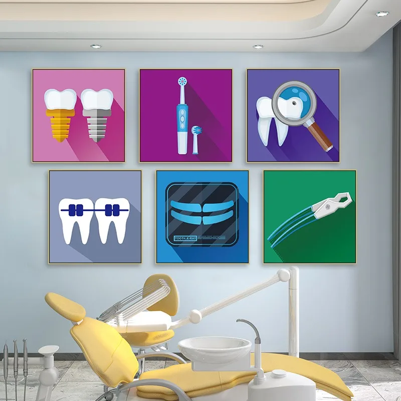 Cartoon Dental Care Clinic Tooth Implant Posters Pictures Canvas Wall Art Home Decor Paintings for Living Room Decoration