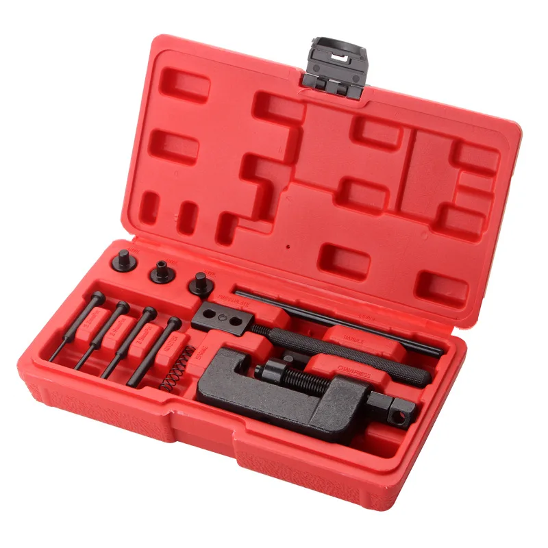 

13Pcs Heavy Duty Chain Riveting Tool Set with Red Case, Chain Breaker for Motorcycle & Bicycle Repair