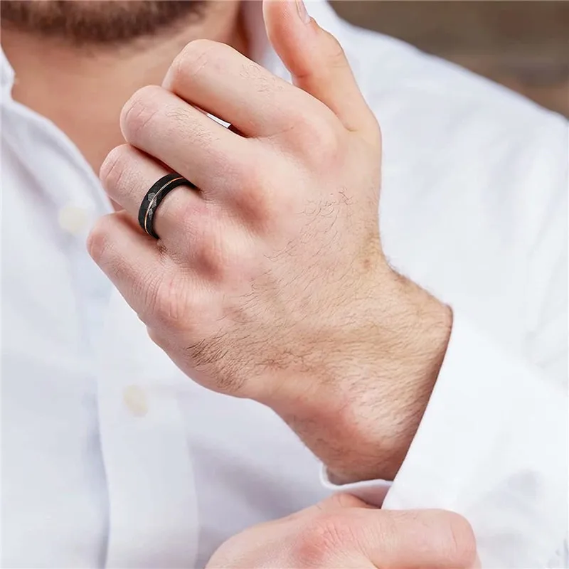 Tigrade 4 mm 6 mm 8 mm schwarze Wolframringe für Männer und Frauen, dünner Roségold-Rillen-Ehering mit gehämmerter Ehering, bequeme Passform, Größe 5–14 – Detail 5