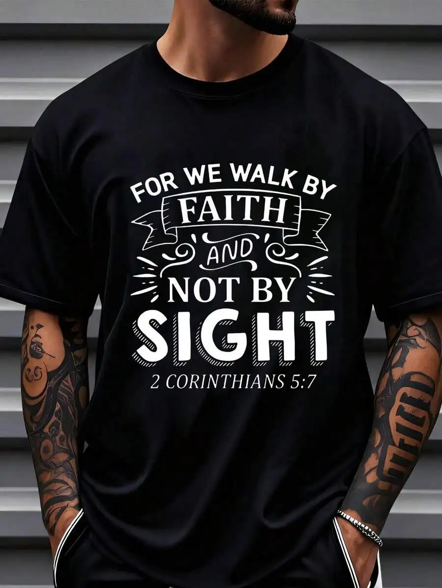 100% Cotton Jesus Walk By Faith Christian T-Shirt Round Neck Short Sleeve T-Shirt Women's Men's Graphic Tee Women's Men Graphic