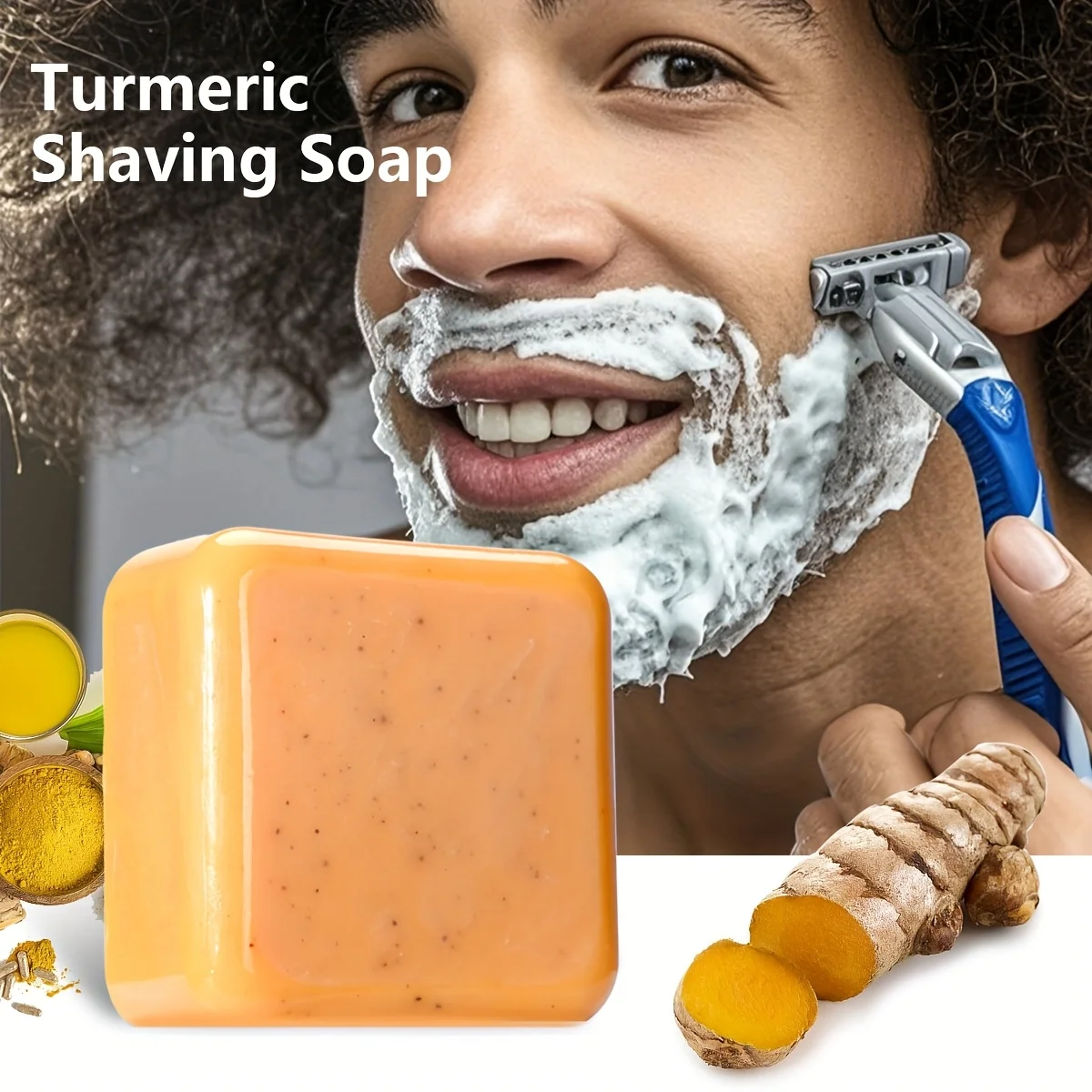 70g Turmeric Shaving and Cleansing Soap with Added Vitamin C to Make the Skin More Beautiful, Walnut Shell Powder Deeply Cleanses