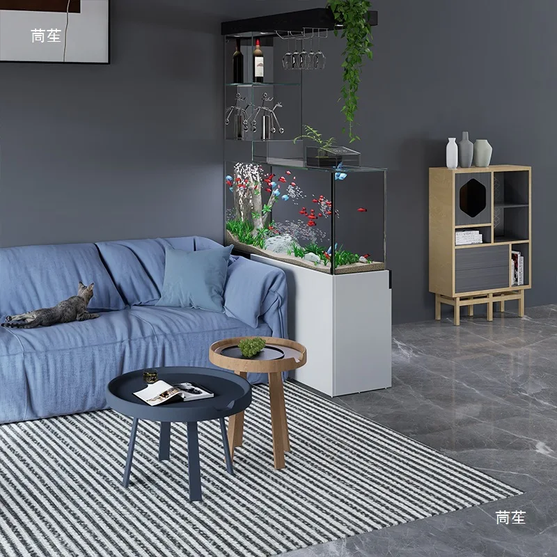 Fish Tank Living Room 2025 New Small Bottom Filter Partition Screen with Cabinet Integrated Glass Tank Aquarium