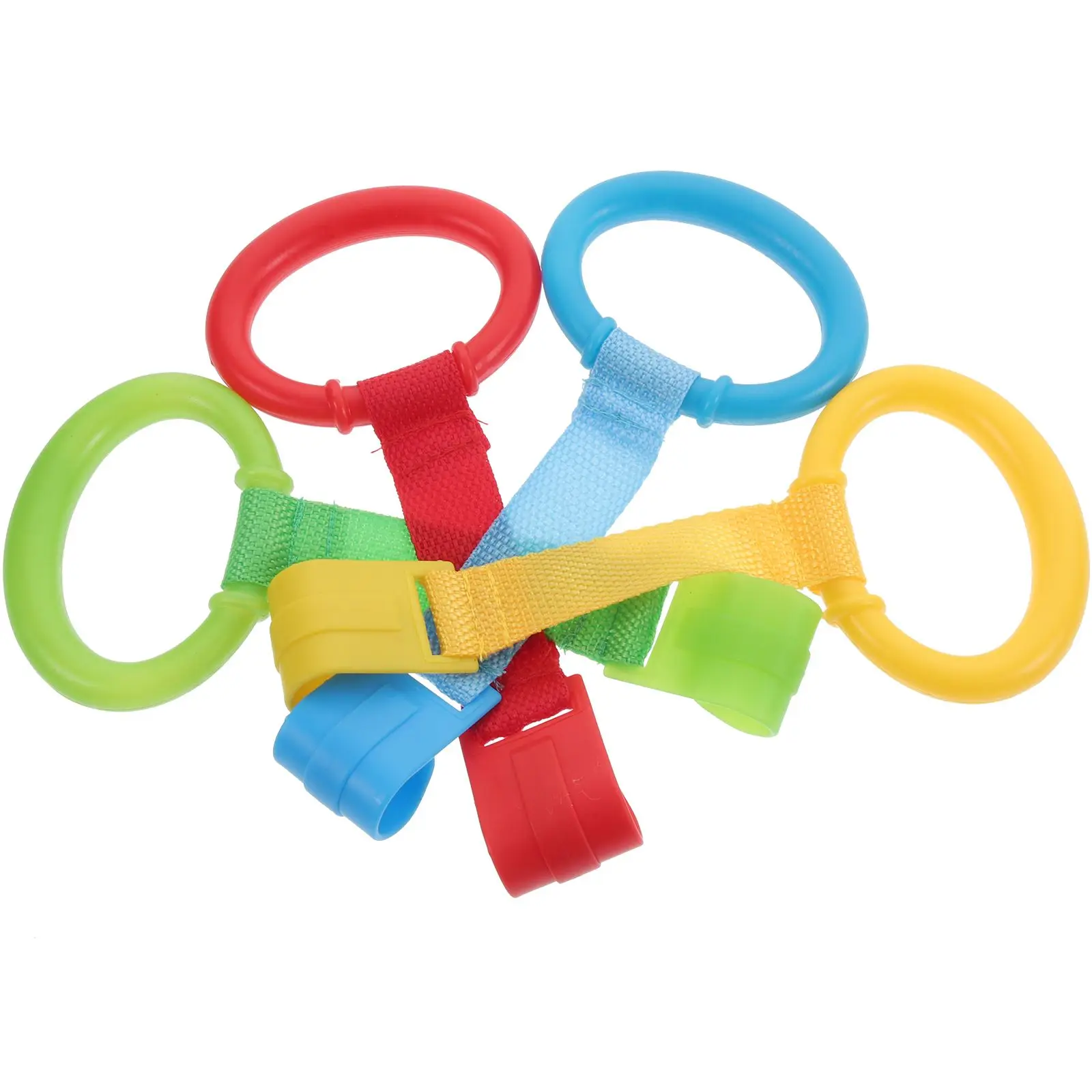 Anneaux de traction pour bébé, 4 pièces, aide debout, colorés et durables, anneaux à main pour lit de bébé, jouets pour tout-petits, accessoire de berceau, apprentissage debout