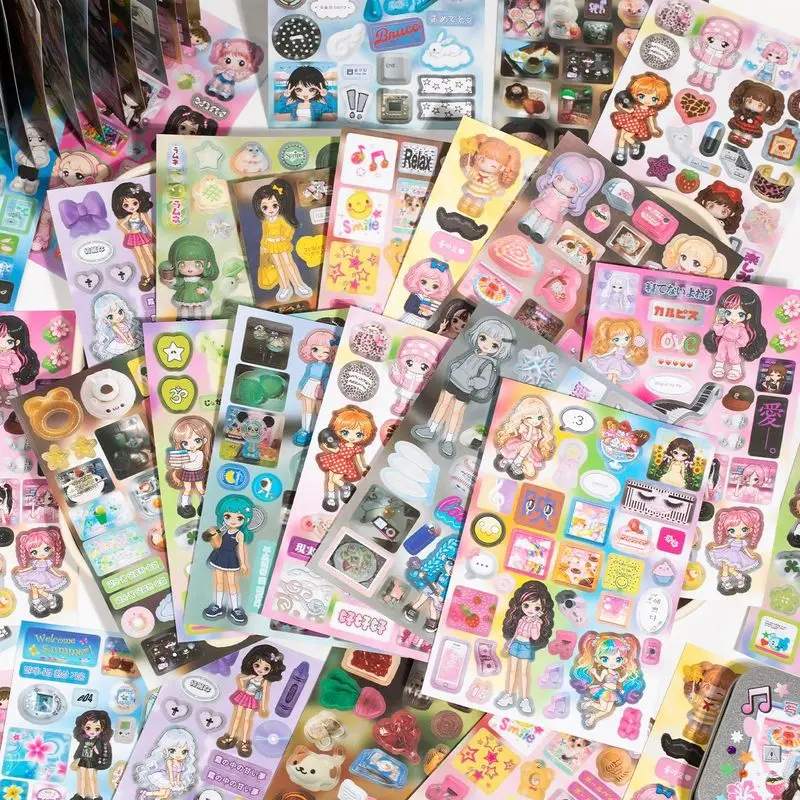 20Pcs Millennium‑Signal Coated Paper Stickers, Y2K Fashion Character Decals for Journal Collage Handmade Supplies