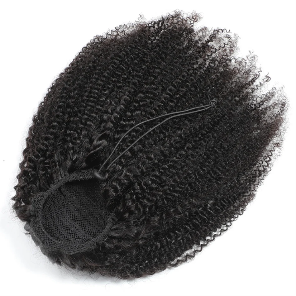 Афро кудрявые вьющиеся человеческие волосы хвост кулиска женские перуанские неповрежденные человеческие волосы заколка для конского хвоста наращивание натуральный черный коричневый